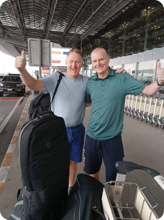 Two happy customers at the airport